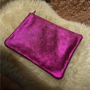Tracey Tanner Medium Magenta-pink zip-top metallic leather Cosmetic Bag